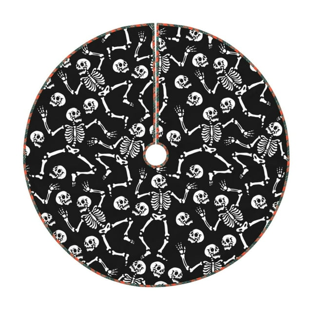 Fotbe Skeletons Dancing Pattern Christmas Tree Skirt, Tree Skirts Plush Christmas Decorations, Christmas Tree Skirts Xmas Decorations Holiday Party Decor-48"