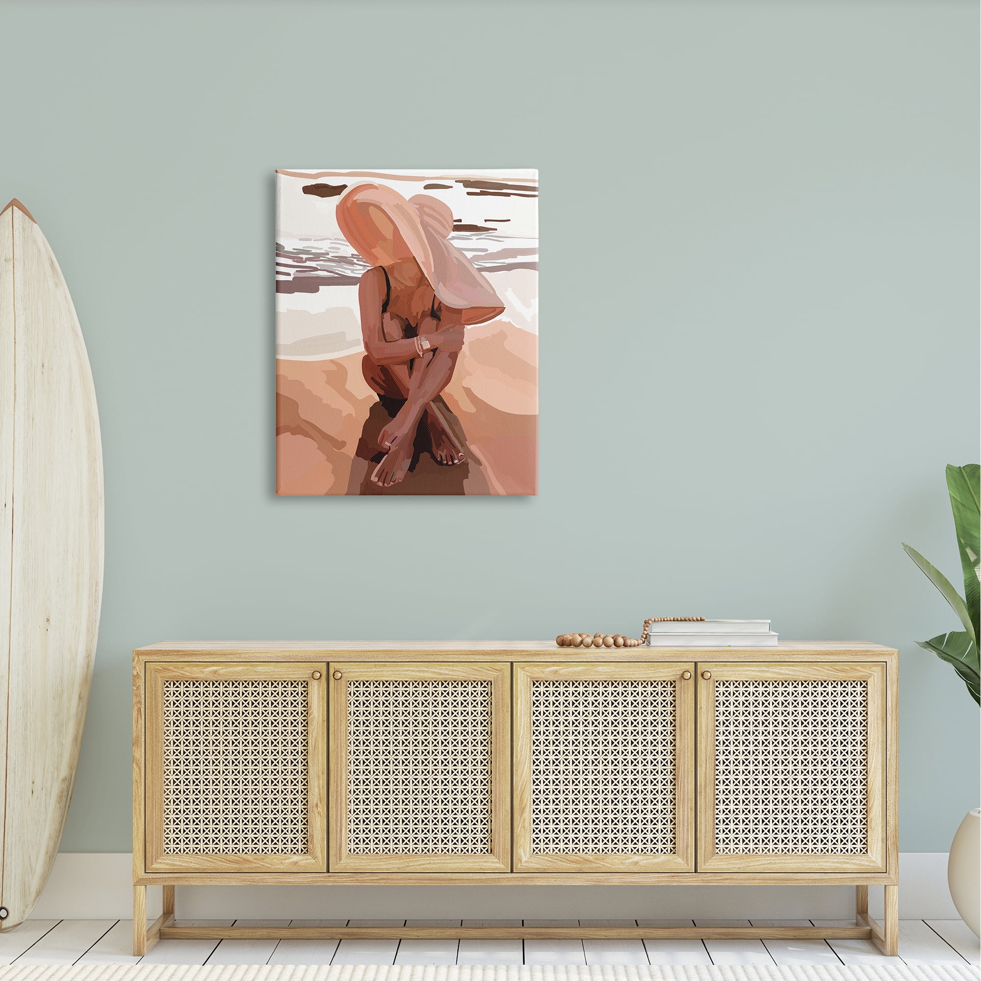 Stupell Industries Woman Sitting Enjoying Ocean Shore Summer Beach Graphic Art Gallery Wrapped Canvas Print Wall Art, Design by Amelia Noyes