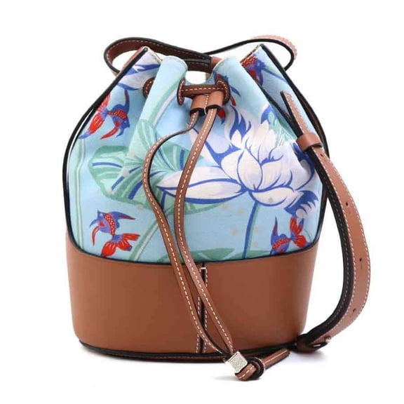 Pre-Owned LOEWE Paula's Ibiza Shoulder Bag in Canvas and Leather (Blue Brown) for Women, Free...