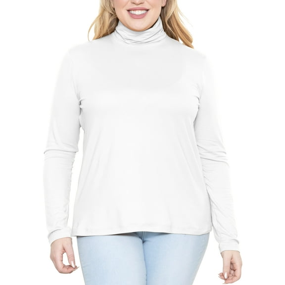 Stretch Is Comfort Women's Plus Size Relaxed Fit Warm Long Sleeve Turtleneck Top White 2X