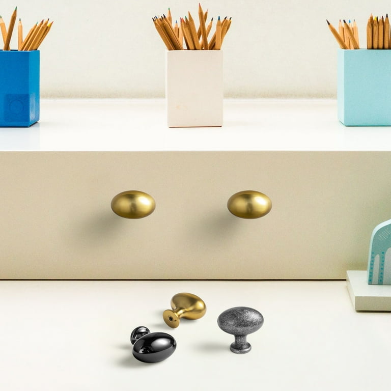 Goo-ki 1.4 Inch (35 MM) Oval Brushed Gold Drawer Knobs, Modern Zinc Alloy Cabinet Knobs for Dresser,Wardrobe & Cupboard, 6 Packed