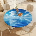 thumbnail image 3 of Bright Sunshine Through Deep Blue Sea Round Fitted Tablecloth with Elastic Edged & Backing, Round Table Cover for Indoor Outdoor Patio Use Fits Tables Up to 40" - 54" Diameter, 3 of 5
