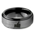 thumbnail image 2 of Tungsten Thumbs Up Emoji Band Ring 8mm Men Women Comfort Fit Black Step Bevel Edge Brushed Gray Polished, 2 of 4