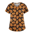 thumbnail image 1 of Camiseta de cuello en V con temática de Halloween para mujer, linda camiseta de manga corta rosa con estampado de fantasma, murciélago y calavera, 1 of 3