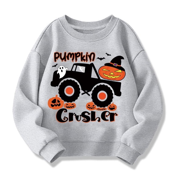 Girls Sweatshirt Kids Cute Halloween Crew Neck Sweatshirt Long Sleeve Pullover Hoodless Top Grey 3-4 Years