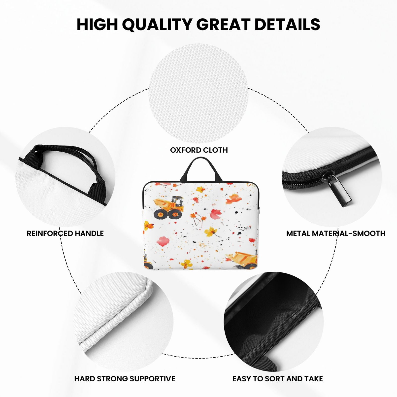 Laptop Sleeve Bag For Women Men 14inch Waterproof Durable Protective Computer Carrying Cover Handle Laptop Case Bag Truck And Flowers