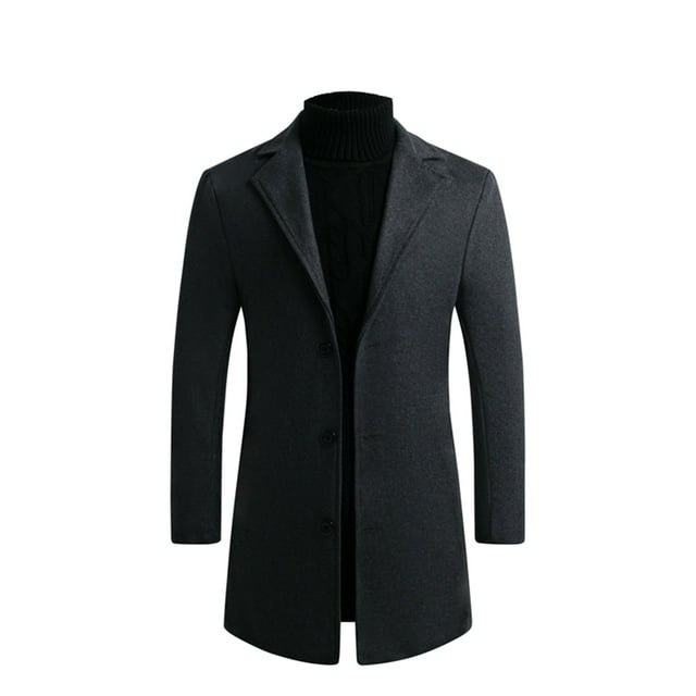 EGNMCR Jackets for Men Fall/winter New Style Plus Cotton Solid Color Woolen Lapel Men's Overcoat Jacket