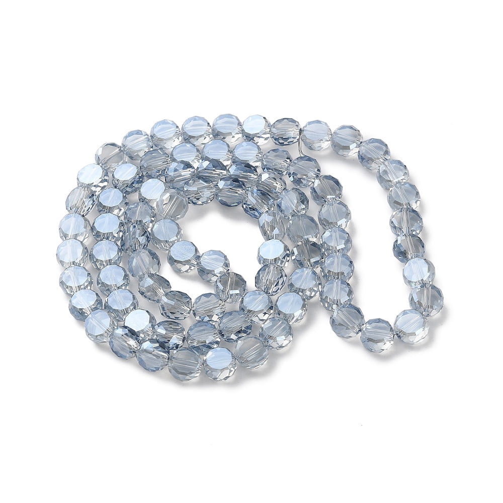 10strands Electroplate Glass Beads Strands Flat Round Pearl Luster Faceted Light Steel Blue 8x5mm Hole: 1.4mm about 79pcs/strand 23.31 inch(59.2cm)
