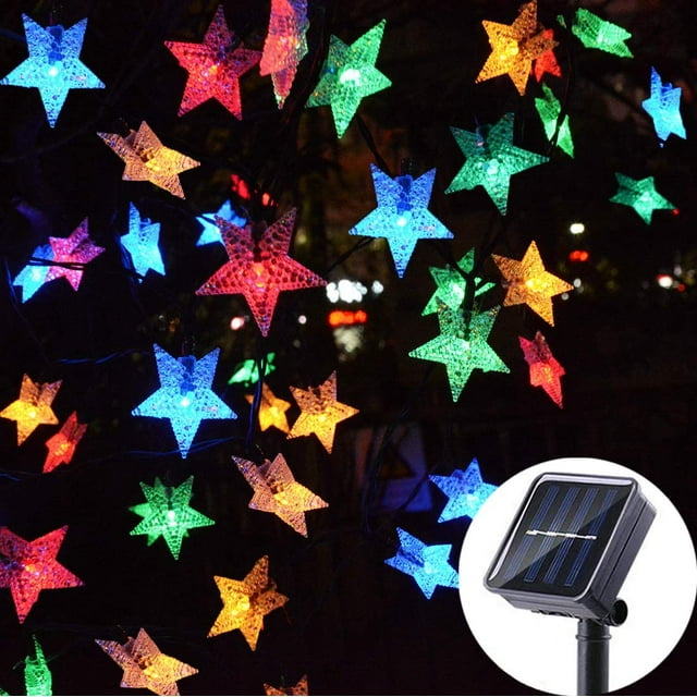 Outdoor Solar Star String Lights 30ft 50LED Multicolor Star Twinkle Lights Solar Powered Garden Decor Lights Playhouse Lawn Patio Landscape Decor Lights for Christams Spring Summer Party
