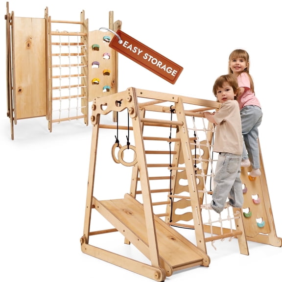 Goodevas Wooden 9-in-1 Climbing Frame Toddler Play Gym for 1-3 Ages