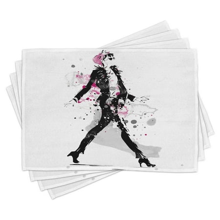 

Fashion Placemats Set of 4 Glamorous Stylish Sexy Woman Model on Catwalk Runway in Vintage Clothes Design Washable Fabric Place Mats for Dining Room Kitchen Table Decor Black Pink by Ambesonne