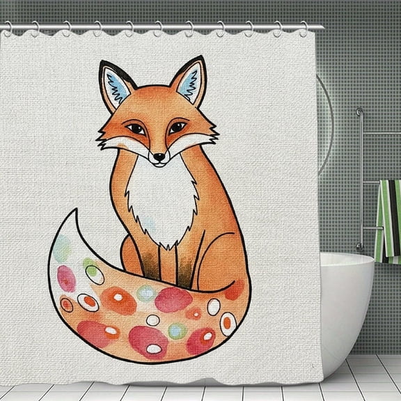 Cute Watercolor Fox Print Shower Curtain,Modern Fabric Waterproof Shower Curtain Set with Hooks 70.8×70.8Inch (180×180cm)
