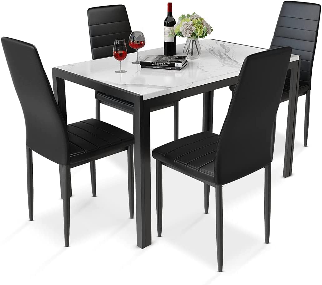 Recaceik Furniture 5 Piece Faux Dining Set, Modern Kitchen Table Marble