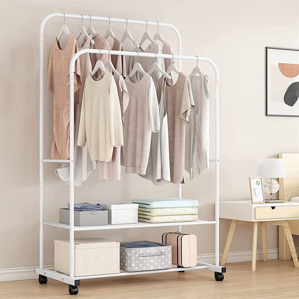 Heavy Duty Double Rail Garment Rack Metal Rolling Clothes Rack with 2 ...