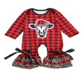 thumbnail image 1 of Baby Girls Christmas Romper Long Sleeve Red Plaid Cow Head  Tree Wide Leg Ruffle Jumpsuit Outfits, 1 of 3