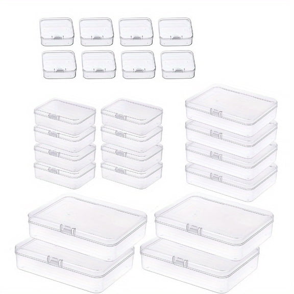 24pcs Mixed Size Plastic Storage Containers with Lids - Clear Rectangular Boxes for Jewelry, Crafts, & Small Items - Organizer Box Set for Packing & Display
