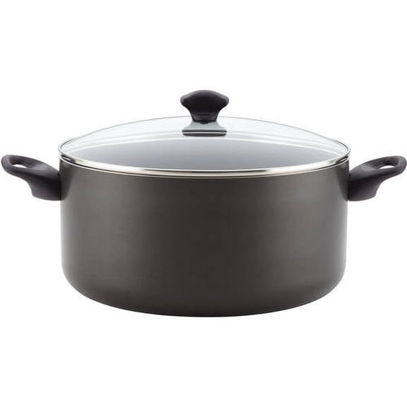 Farberware Dishwasher Safe Aluminum Nonstick Stockpot with Lid, 10.5 Quart, Black