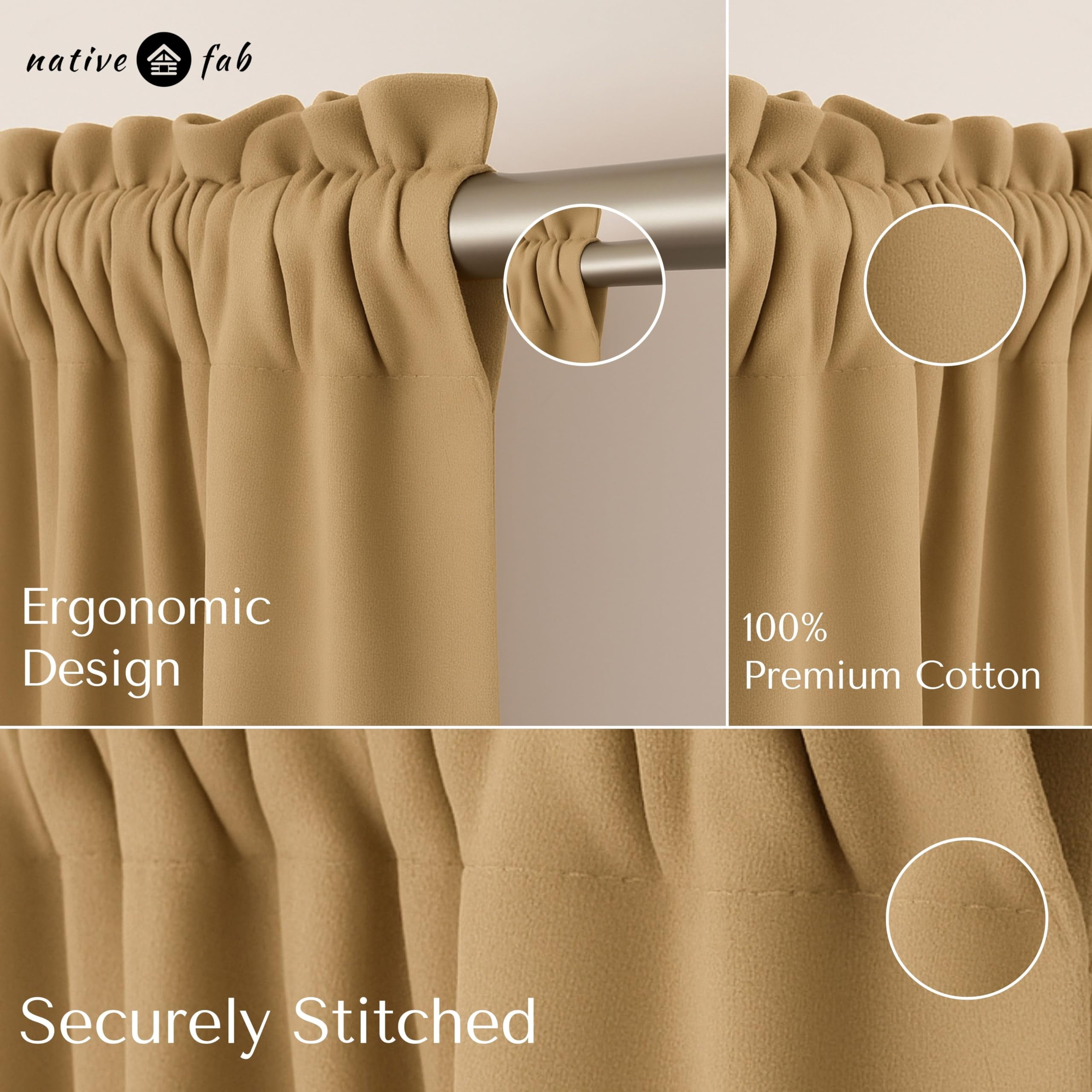 Native Fab Set of 2 Valance Curtains for Windows 54"x18" for Living Room Bedroom Kitchen Windows Bathroom, Farmhouse Vintage Curtain Valances Rod Pocket - Beige Natural