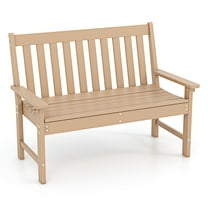 Gymax Garden Bench All-Weather HDPE 2-Person Outdoor Bench for Front Porch Backyard Teak