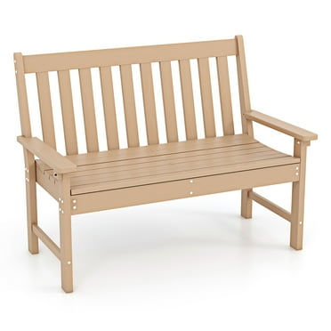 Gymax Garden Bench All-Weather HDPE 2-Person Outdoor Bench for Front Porch Backyard Teak