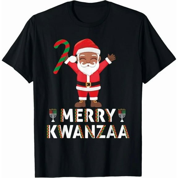 Merry Kwanzaa Black Old Man Christmas Pajama Holiday Graphic Unisex T-Shirt, up to Size 5XL