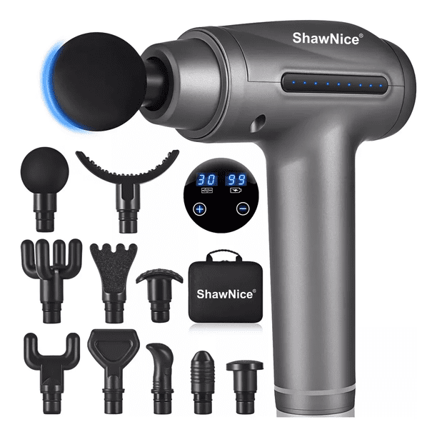 Pistola De Masaje Muscular Masajeador Portátil Electrico Con 10 Cabezales Y 30 Velocidades Ajustables Xtellar negro