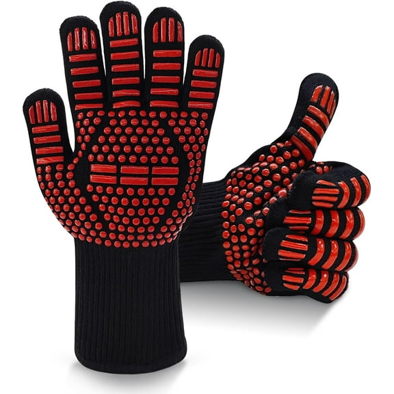 1 Pair Extreme Heat Resistance BBQ Gloves, Silicone Non-Slip Grill Oven Gloves Heat Proof for Men/Women,en Mitts, Non-Slip, Food Grade, for Grilling, BBQ, Baking or Firepit(Blue)