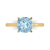 2.5 ctw Solitaire Anniversary Ring for Women | Cushion Cut Natural Swiss Blue Topaz | Hyperallergenic Solid 18K Yellow Gold