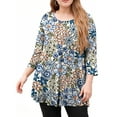 thumbnail image 2 of Dweltoz Women's Plus Size Blouses Summer Crew Neck Tops 3/4 Sleeve Outfits Loose Fit Cotton Floral Print Tees Blouses,Blue 4XL, 2 of 5