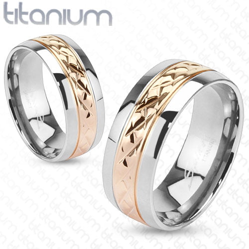 13 Women Ring Size Gemini His and Her Two Tone Rose Gold Couple Titanium Wedding Anniversary Rings Set 6mm & 4mm Width Men Ring Size 10