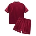thumbnail image 6 of TiaoBug Women Mens Pajamas Set Satin Lapel Short Sleeve Shirts with Shorts 2-Piece Nightwear Burgundy XXL, 6 of 7