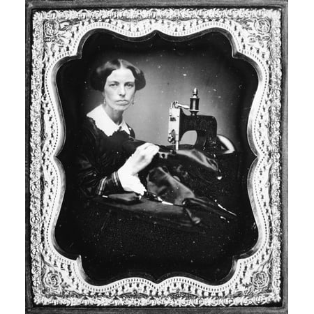 Sewing Machine C1853 Nseamstress With An 1853 Model Grover And Baker Industrial Sewing Machine Daguerreotype American C1853 Rolled Canvas Art -  (24 x (The Best Industrial Sewing Machine)