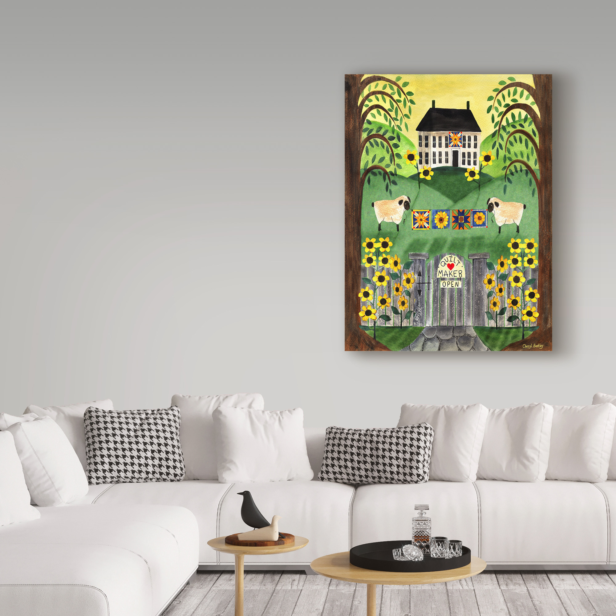 Trademark Fine Art 'Sheep Quilt House' Canvas Art by Cheryl Bartley