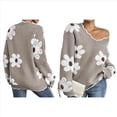 thumbnail image 3 of Suéteres para Mujer, Otoño, Bloque de Color, Acanalado, Volantes, Cuello en V, Corte Holgado, Suéter de Punto Y2k, Lindos Suéteres, Tops. Marrón M, 3 of 6