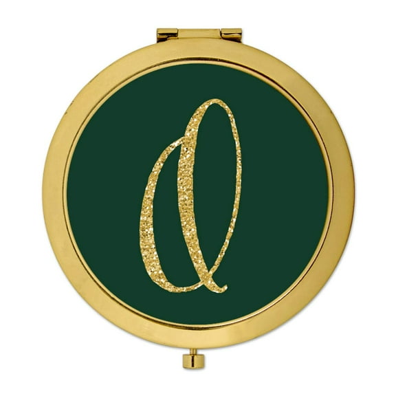 Koyal Wholesale Gold Compact Mirror Bridesmaid's Wedding Gift, Emerald Green, Monogram Letter O, 1-Pack