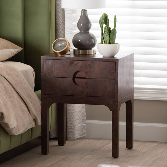 bali & pari Kayla Modern Nightstand, 2-Drawer, Dark Walnut