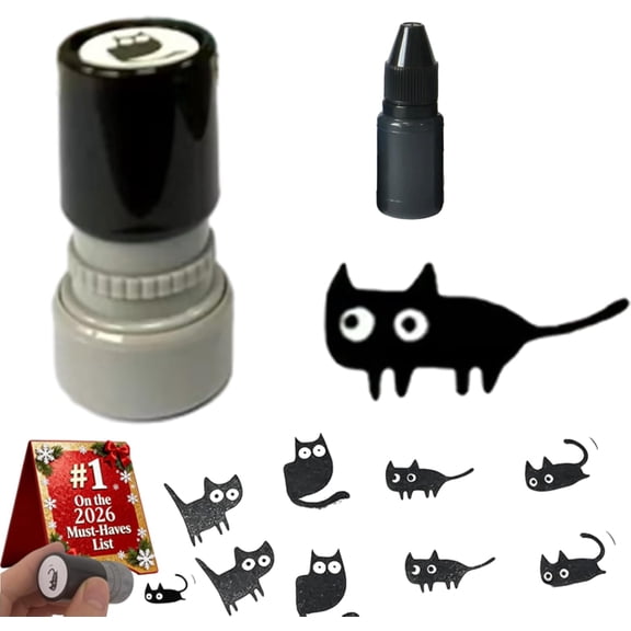 Cat Pattern Stamp, Cat Stamps Self Inking, Mini Kitten Stamp Set for Journals, Scrapbook, Cards & Teacher Rewards, Black Cats Decorative Stamps (#C)