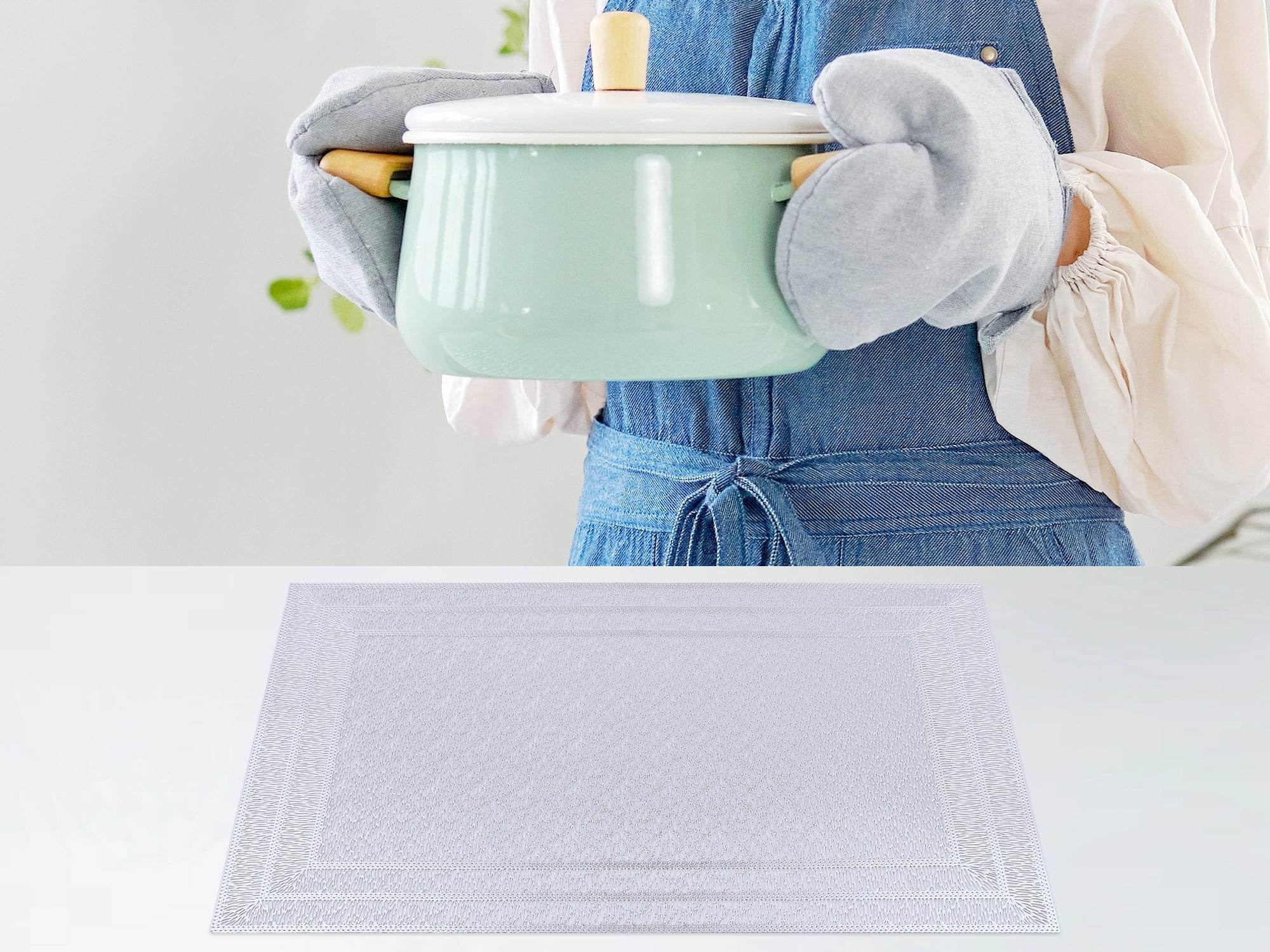 Unique Bargains Washable Placemats Set of 6 Trimmed Placemats for Dining Table Silver