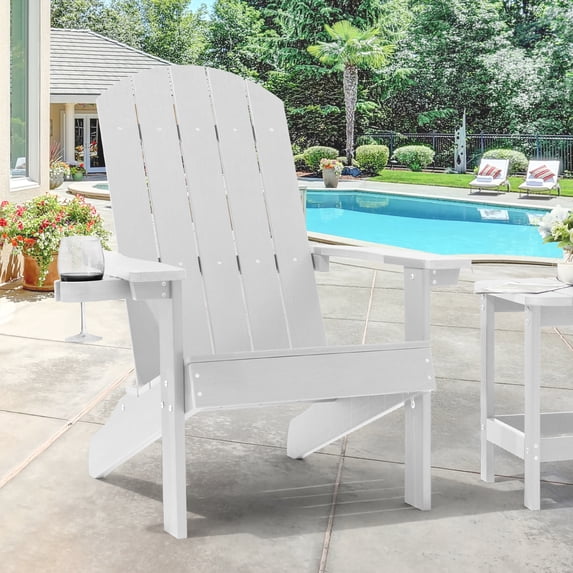 Sonerlic 1Peak Outdoor Patio HIPS Adirondack Chair with Cupholder for Garden,Lawn and Backyard,White