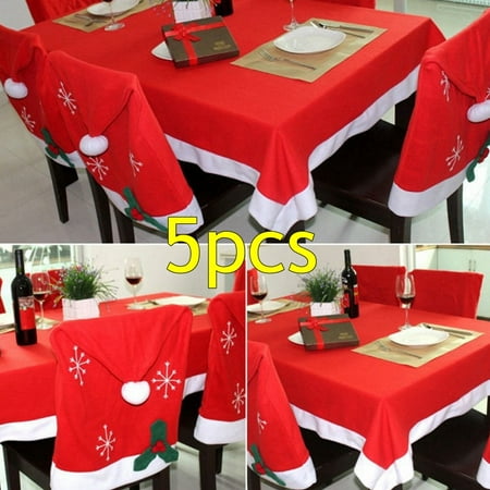 4 1pcs Merry Christmas Christmas Hats Snowflake Tablecloth Chair