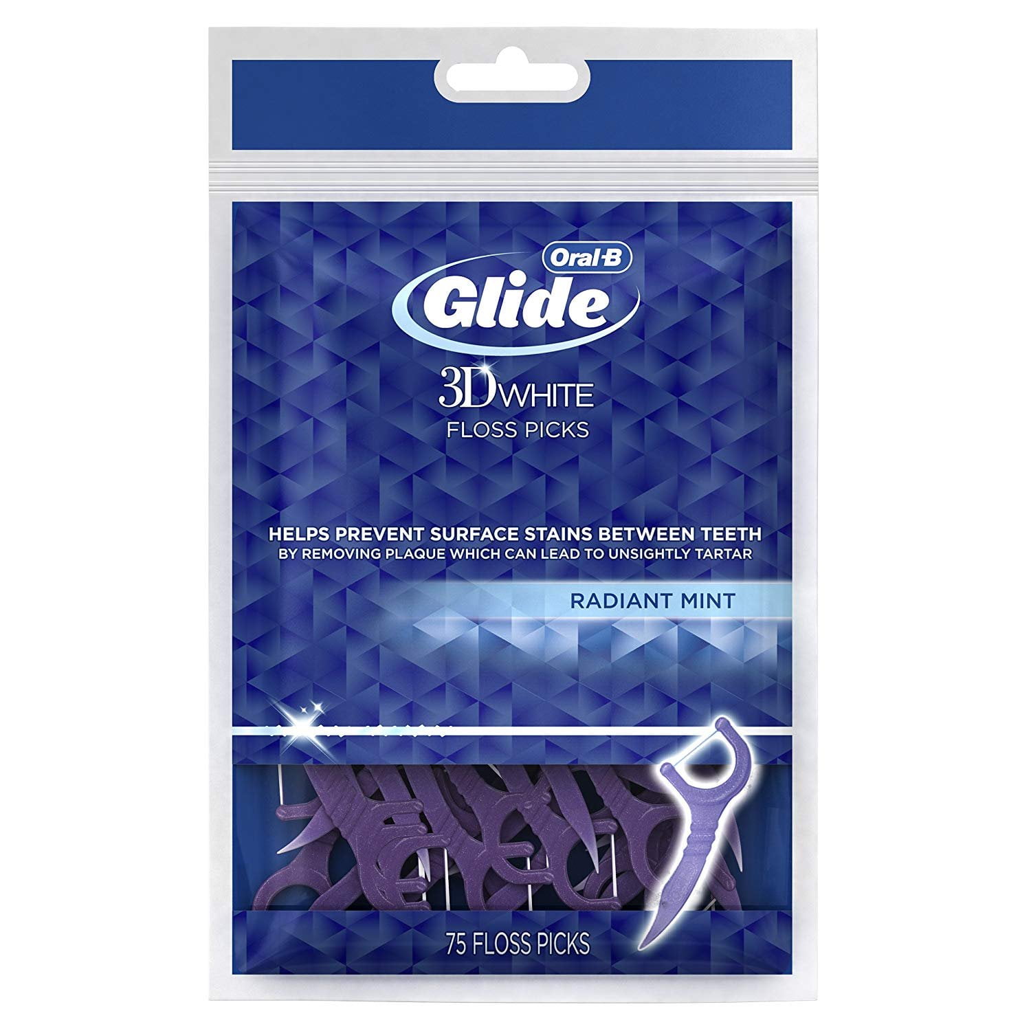 OralB Glide 3D White Dental Floss Picks, Radiant Mint, 75 Count