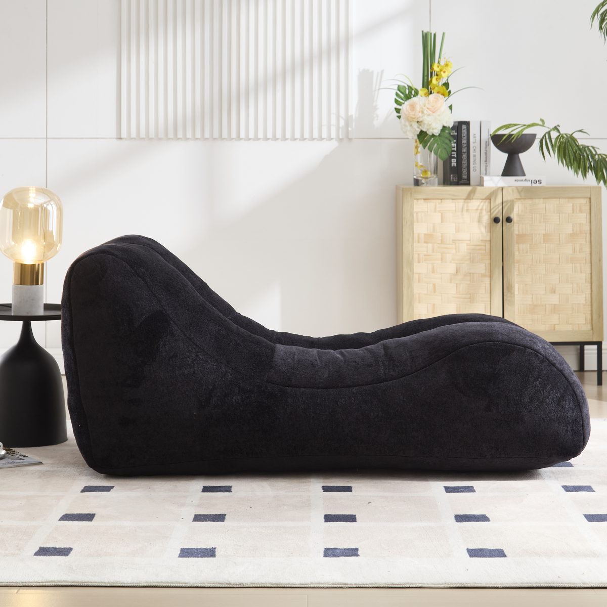 Creative Bean Bag Sofa Chair for Adults Filled with High-Quality Sponge, Plump and Elastic Fitting Body Curves, Gentle Support, for Gaming Reading Living Room Bedroom, Black