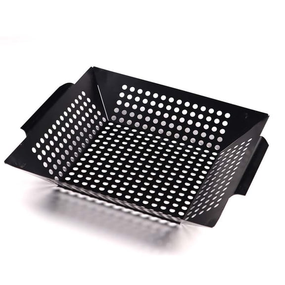 BBQ Grill Basket, 14 x 12 x 2.4 Inch Heavy Duty Grill Basket with Non-Stick Coating for Outdoor Grilling Veggies Fish Shrimp Kebabs