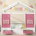 thumbnail image 2 of Harper & Bright Designs Twin Size Floor House Bed Frame with 2 Drawers and Window Decoration, Wood Twin Montessori Bed Frame for Kids Teens, White+Pink, 2 of 13