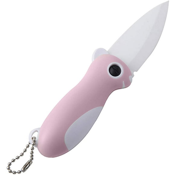 2 cuchillos de cerámica para pelar, cuchillo de bolsillo, cuchillo plegable, hoja súper afilada de sólo 2.3 pulgadas, corte de verduras para pelar frutas, fácil de llevar (rosa y azul)