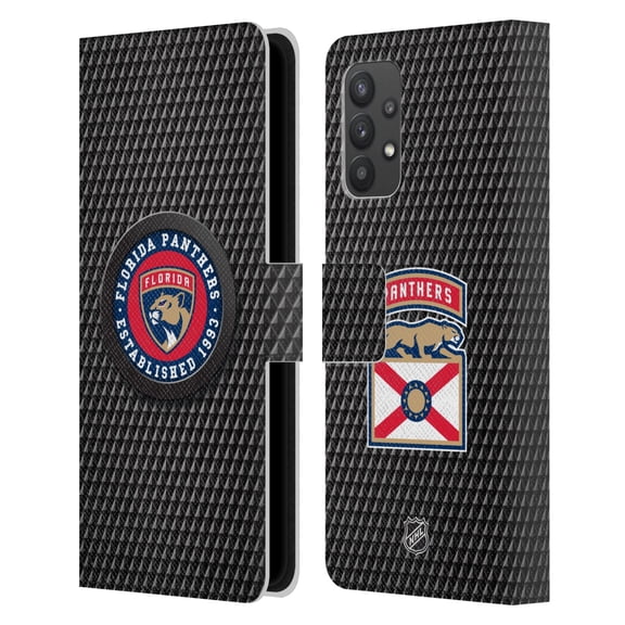 Head Case Designs Officially Licensed NHL Florida Panthers Puck Texture Leather Book Wallet Case Cover Compatible with Samsung Galaxy A32 5G / M32 5G (2021)