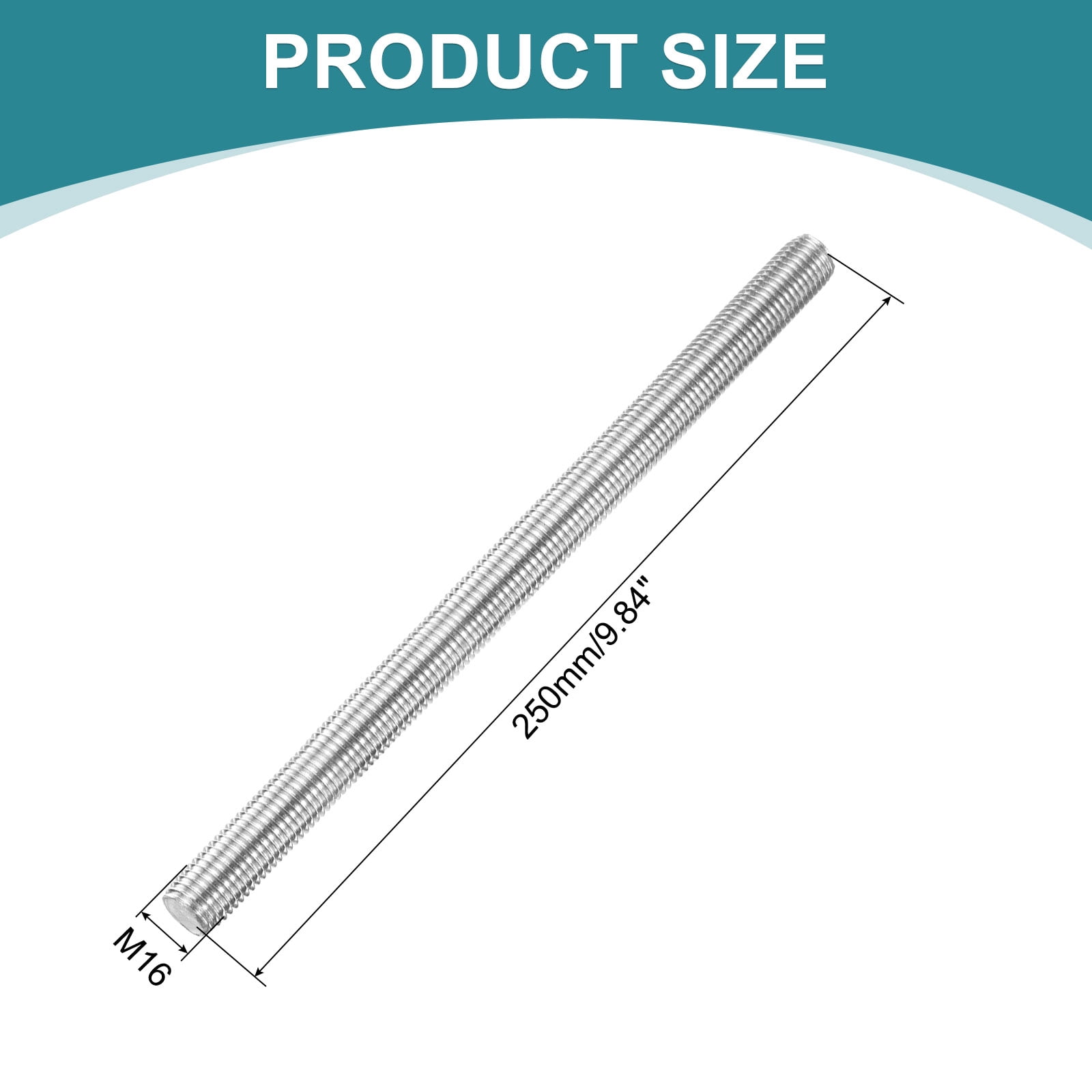2 Pack Fully Threaded Rod, M16 x 250mm 201 Stainless Steel Right Hand Threads Rods with Nuts and Flat Washer