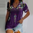 thumbnail image 2 of Blouse Décontractée pour Femme à Col en V avec Imprimé, T-Shirt à Manches Courtes, Hauts d'Été, 2 of 9