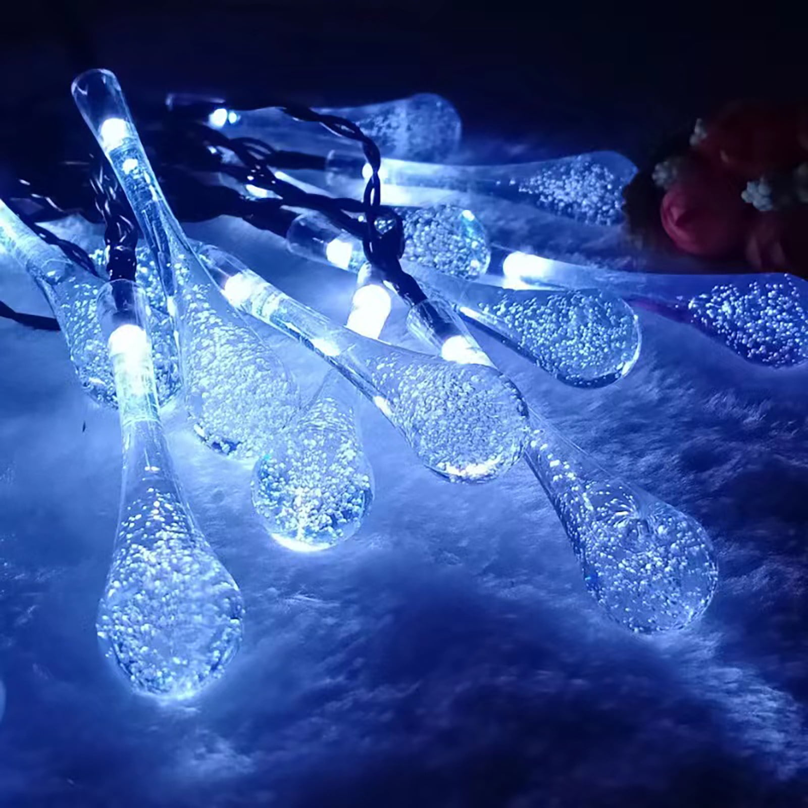 RnemiTe-amo Deals！Water Drop Decoration Snow Pompom Winter Decoration LED  Lantern Battery Light String Lamp