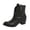 Black, variant on Womens Ankle Western Boots Round Toe Stacked Block Heel Crinkled Faux Leather Pull Tab V-Cut Shaft Retro Cowgirl Casual Boots Black Size 9